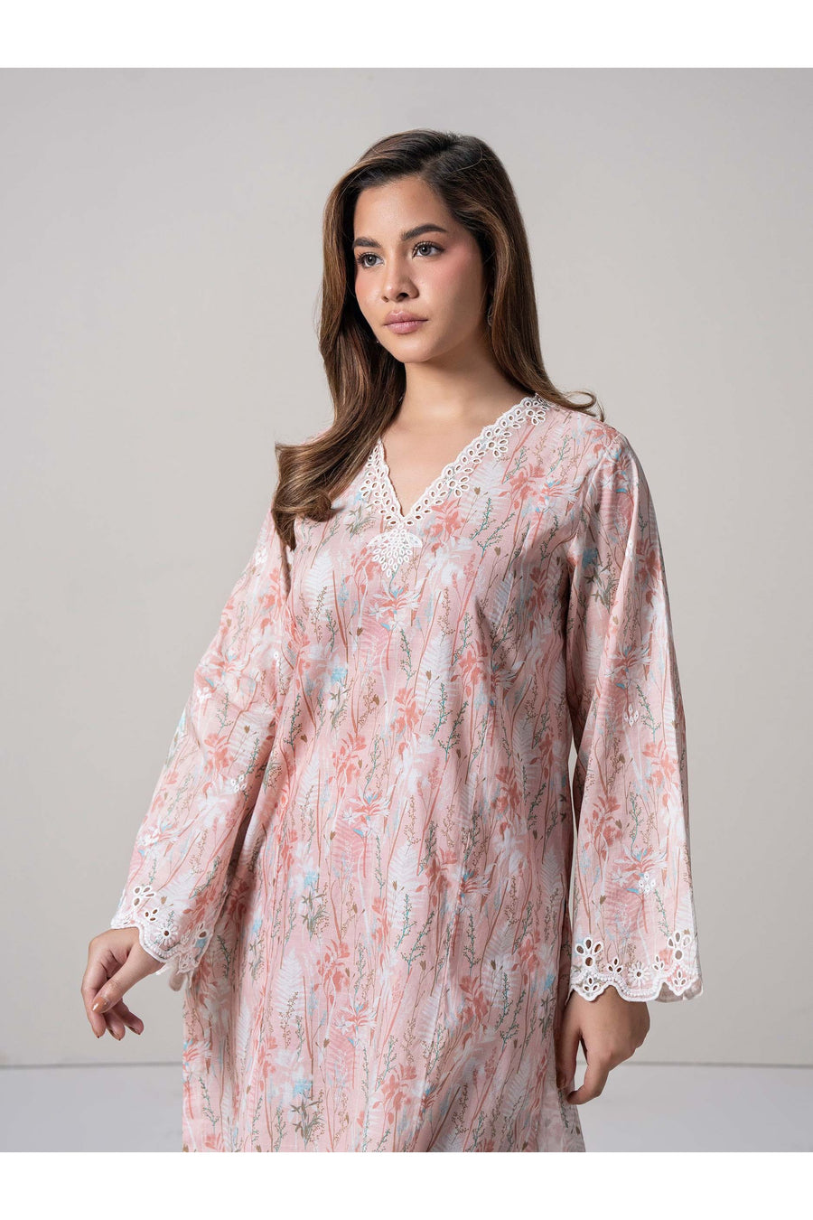 Tea Pink Cambric 2-Piece Salwar Kameez | Schiffli Lace