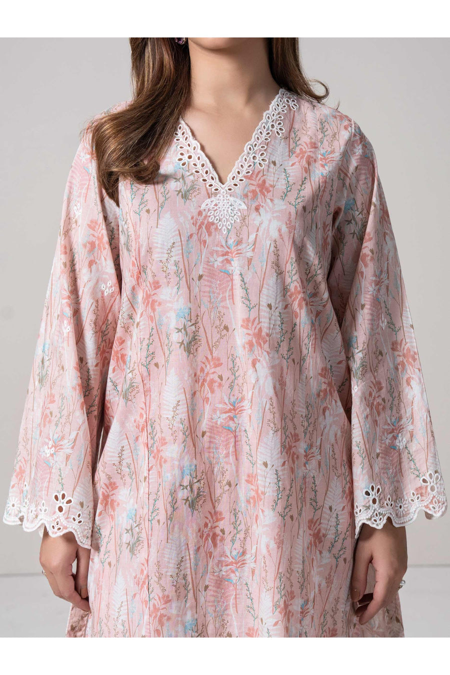Tea Pink Cambric 2-Piece Salwar Kameez | Schiffli Lace
