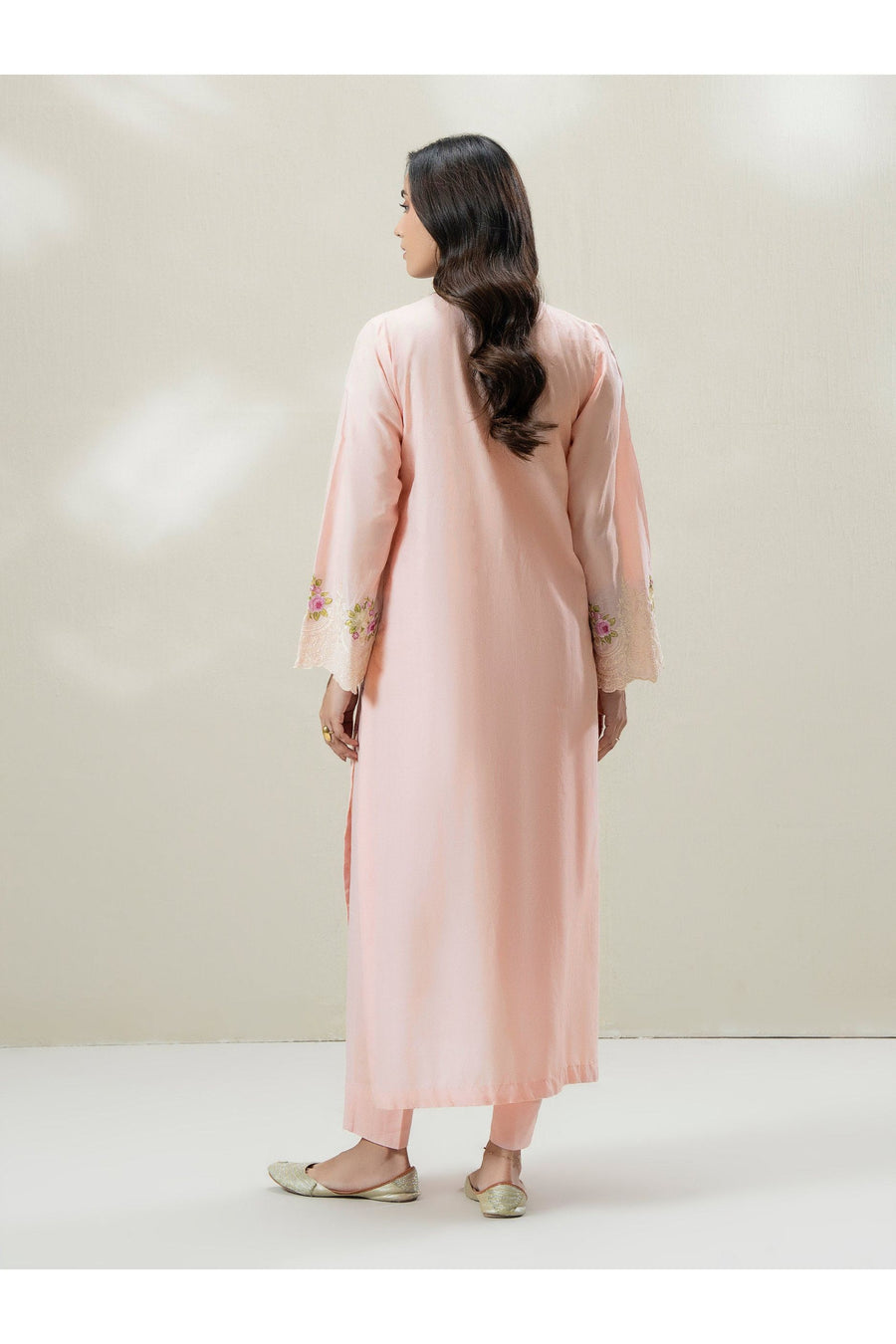 Tea Pink Jacquard 3-Piece Suit | Floral Resham Embroidery