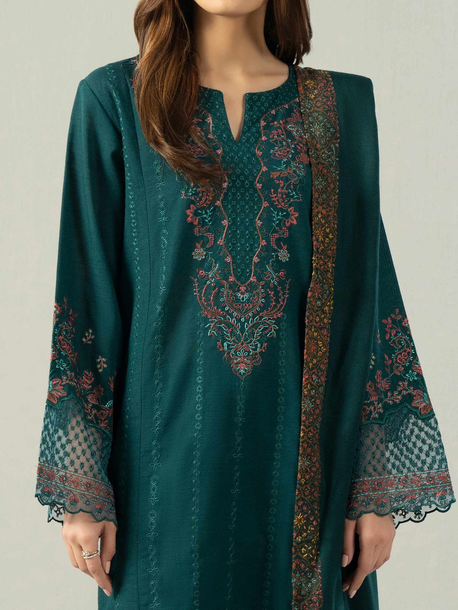 3-Piece Slub Khaddar Suit- Embroidered (Pret) - Pehnaawaa