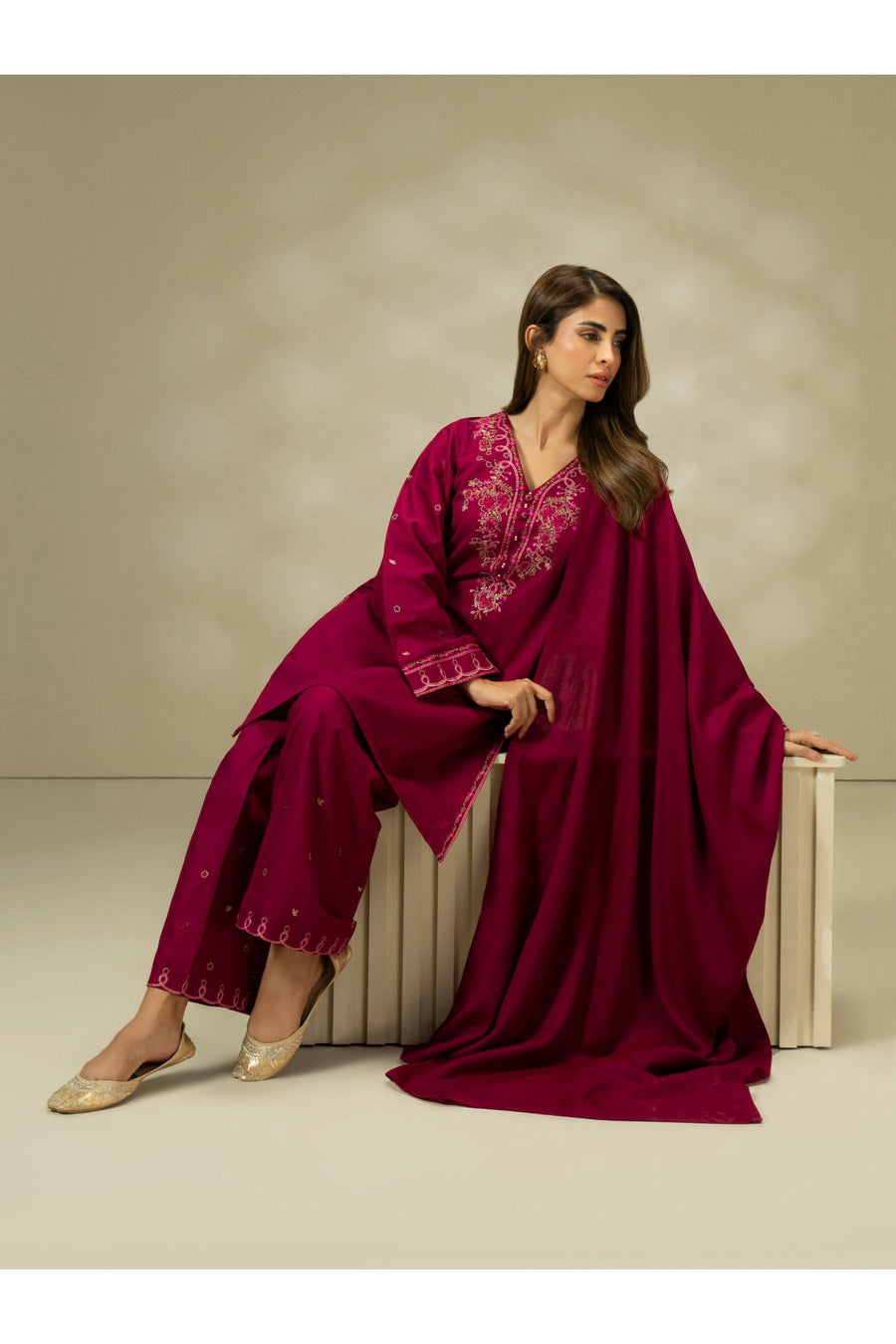 Embroidered 3 Piece Khaddar Suit Set