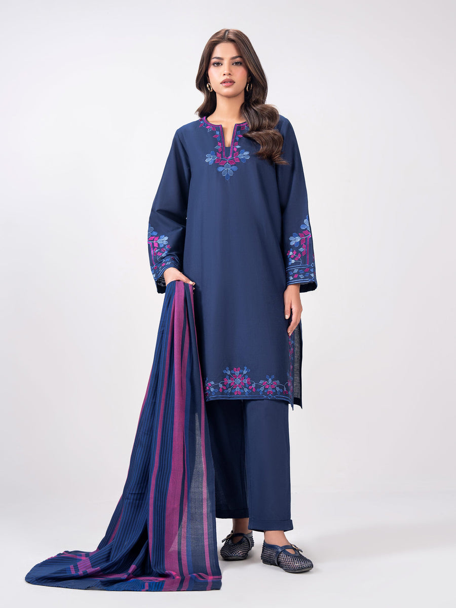 3 Piece Slub Khaddar Suit- Embroidered (Pret) - Pehnaawaa