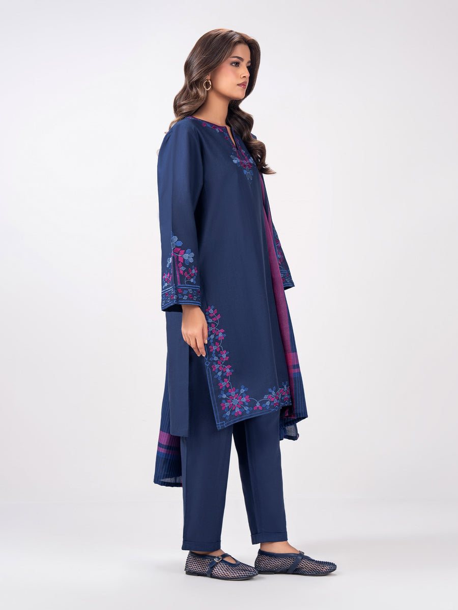 3 Piece Slub Khaddar Suit- Embroidered (Pret) - Pehnaawaa