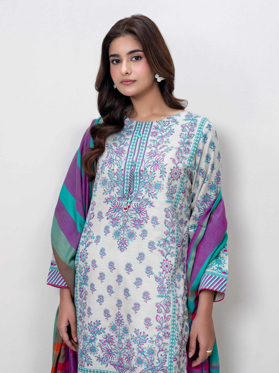 3 Piece Slub Khaddar Suit (Pret) - Pehnaawaa