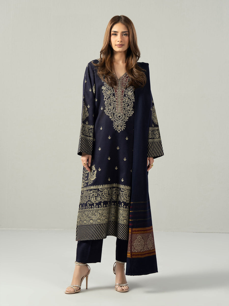 3 Piece Slub Khaddar Suit- Embroidered (Pret) - Pehnaawaa