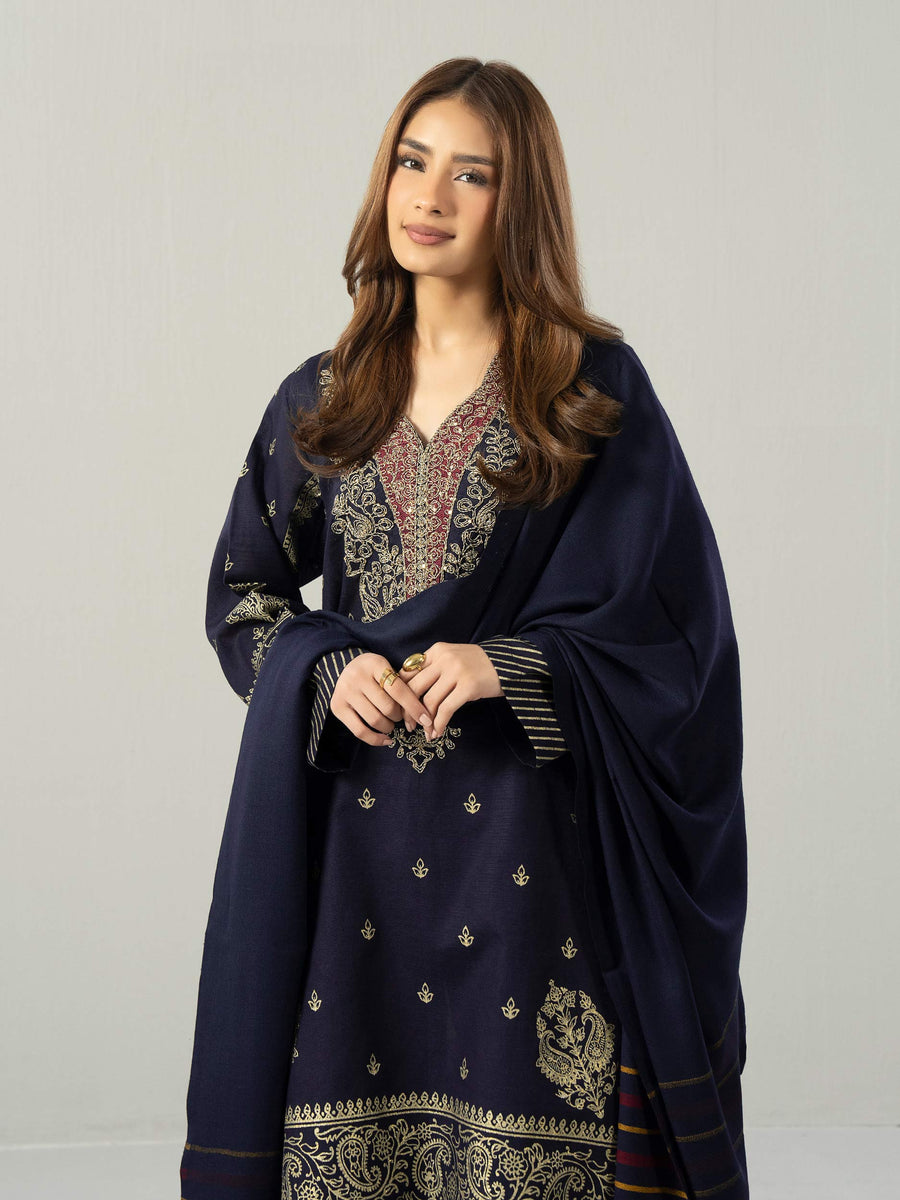 3 Piece Slub Khaddar Suit- Embroidered (Pret) - Pehnaawaa