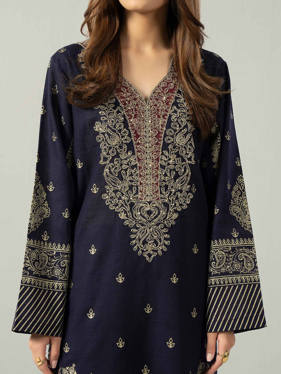 3 Piece Slub Khaddar Suit- Embroidered (Pret) - Pehnaawaa