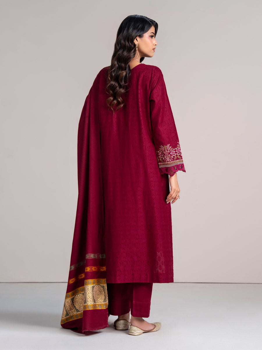 3 Piece Self Jacquard Suit- Embroidered (Pret) - Pehnaawaa