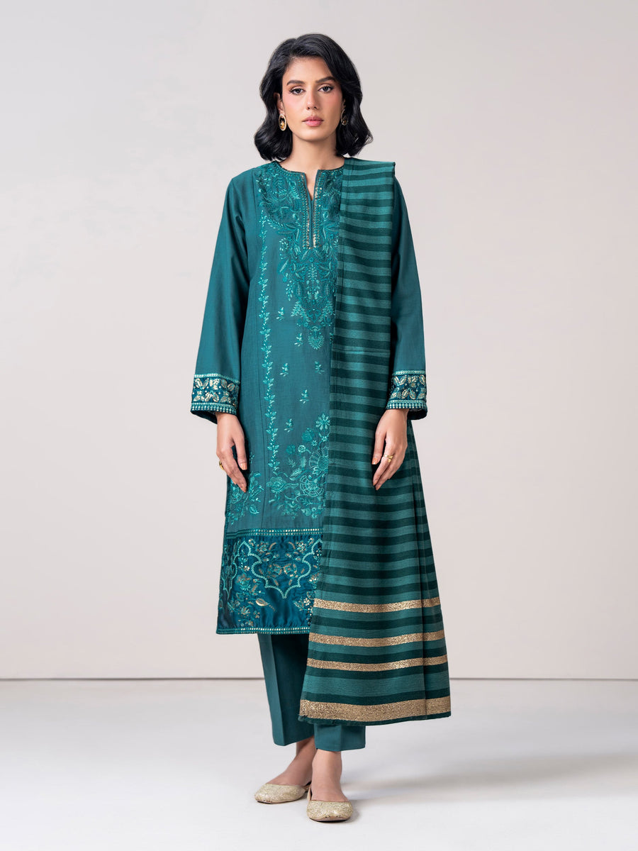 3 Piece Khaddar Suit- Embroidered (Pret) - Pehnaawaa