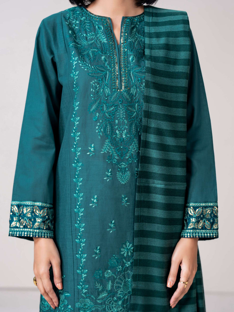 3 Piece Khaddar Suit- Embroidered (Pret) - Pehnaawaa