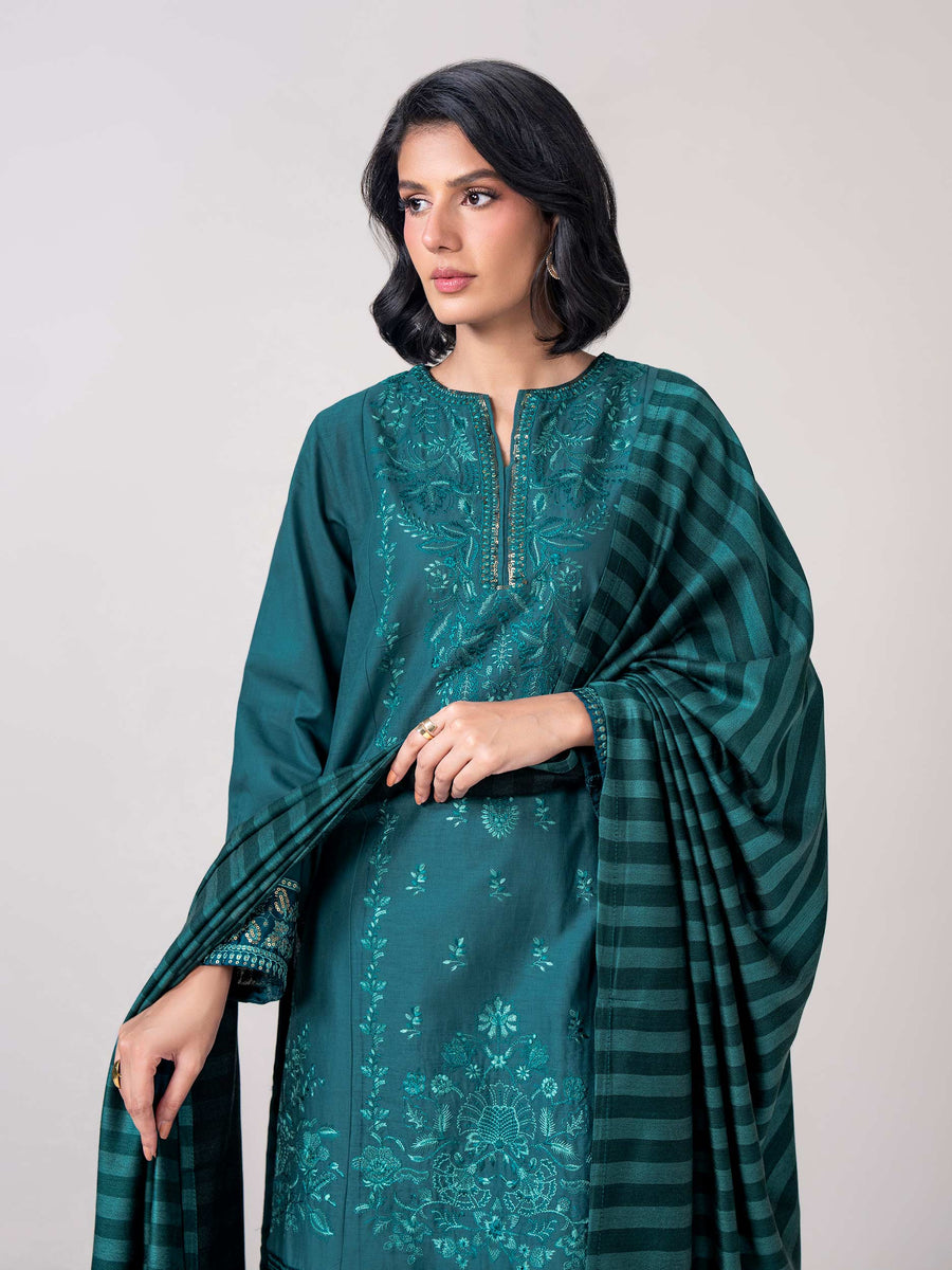 3 Piece Khaddar Suit- Embroidered (Pret) - Pehnaawaa