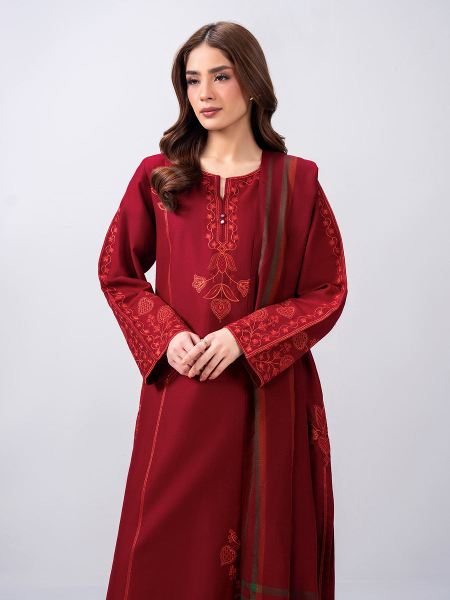 3 Piece Khaddar Suit- Embroidered (Pret) - Pehnaawaa