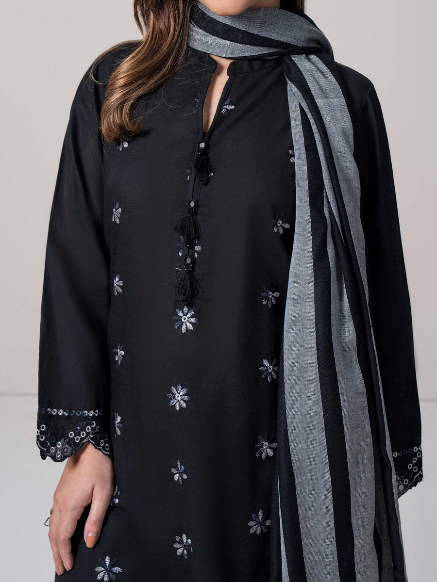 3 Piece Slub Khaddar Suit- Embroidered (Pret) - Pehnaawaa