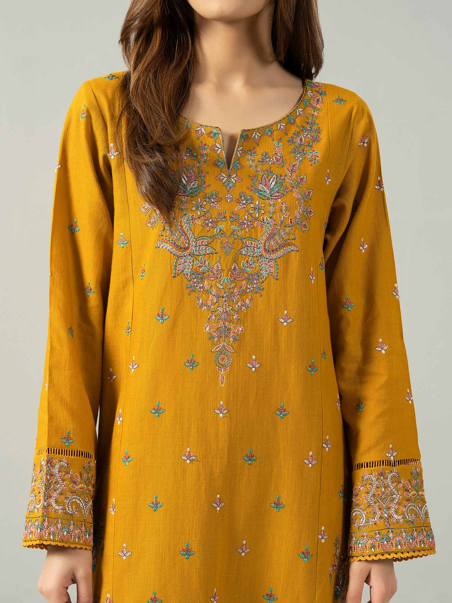 3 Piece Slub Khaddar Suit- Embroidered (Pret) - Pehnaawaa
