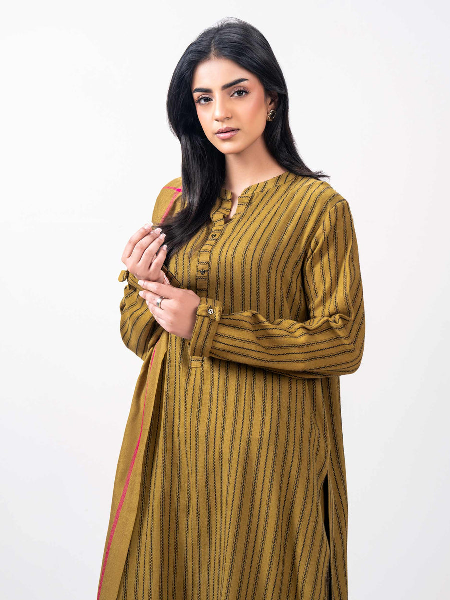 3 Piece Yarn Dyed Jacquard Suit- Embroidered (Pret) - Pehnaawaa