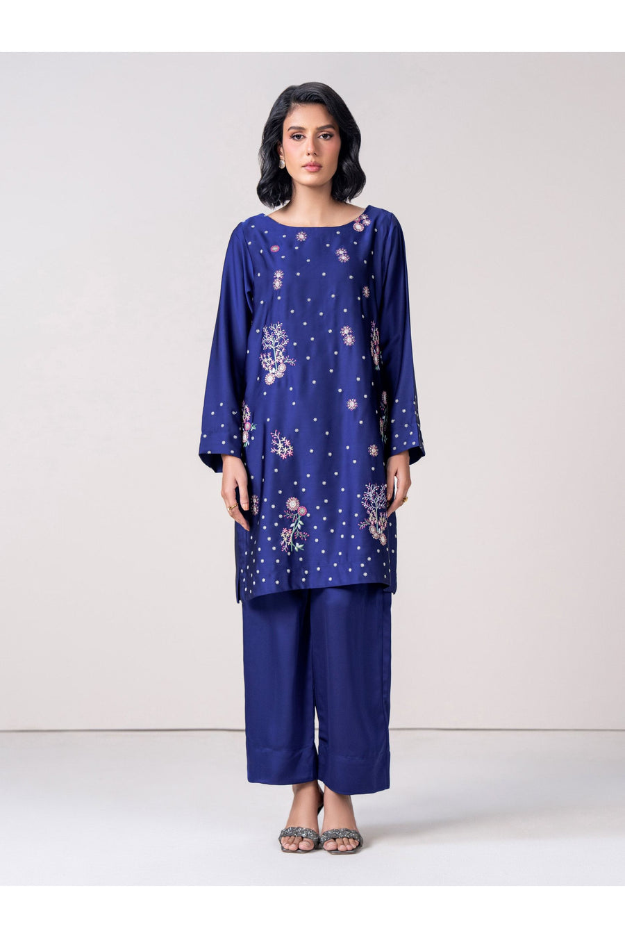 Midnight Navy Silk 3-Piece Salwar Kameez | Zardosi Floral