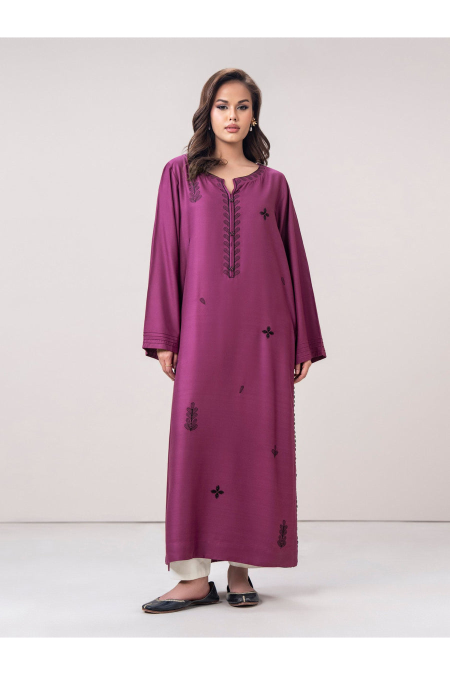 Plum Crepe 1-Piece Kurta | Heritage Resham Embroidery