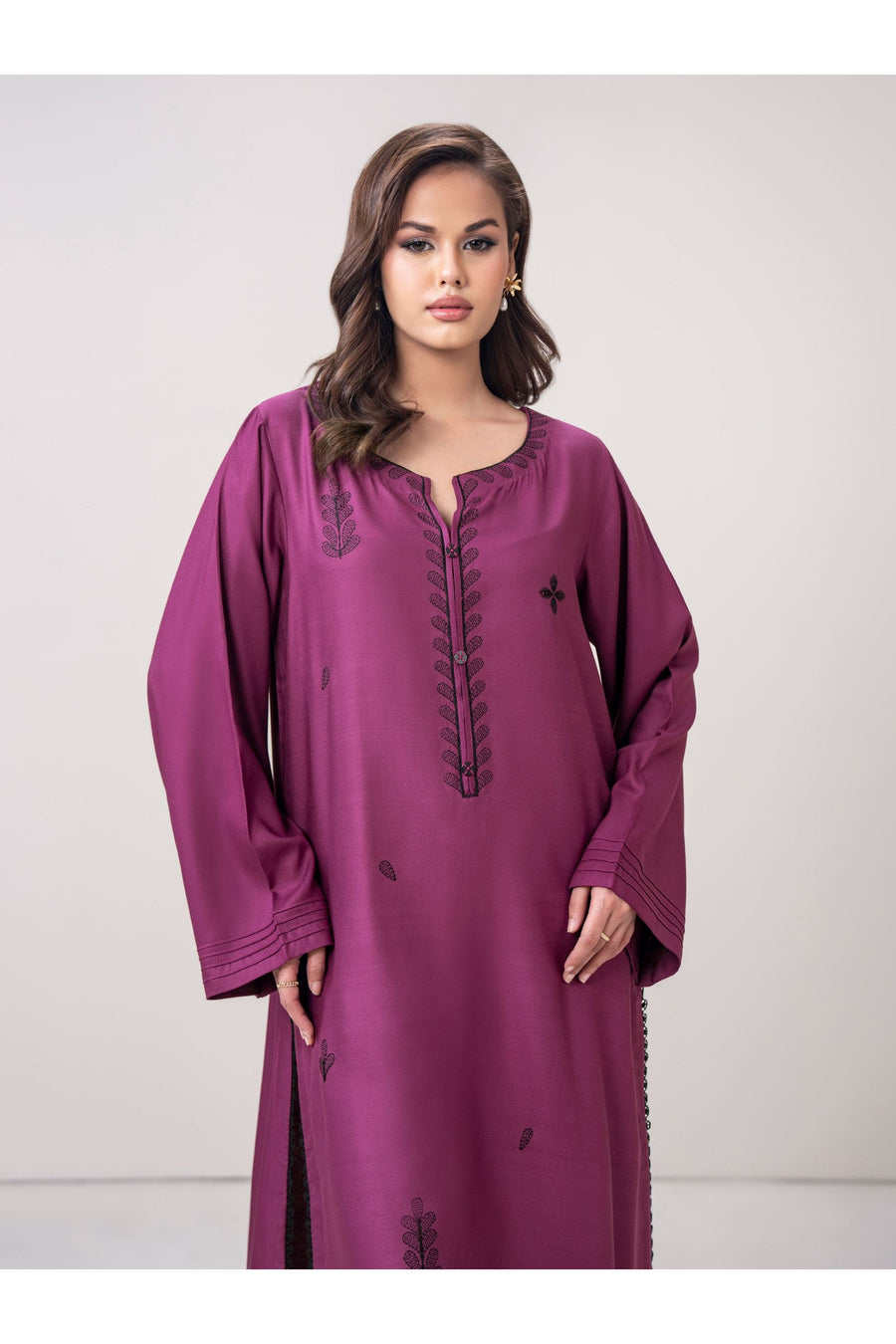 Plum Crepe 1-Piece Kurta | Heritage Resham Embroidery