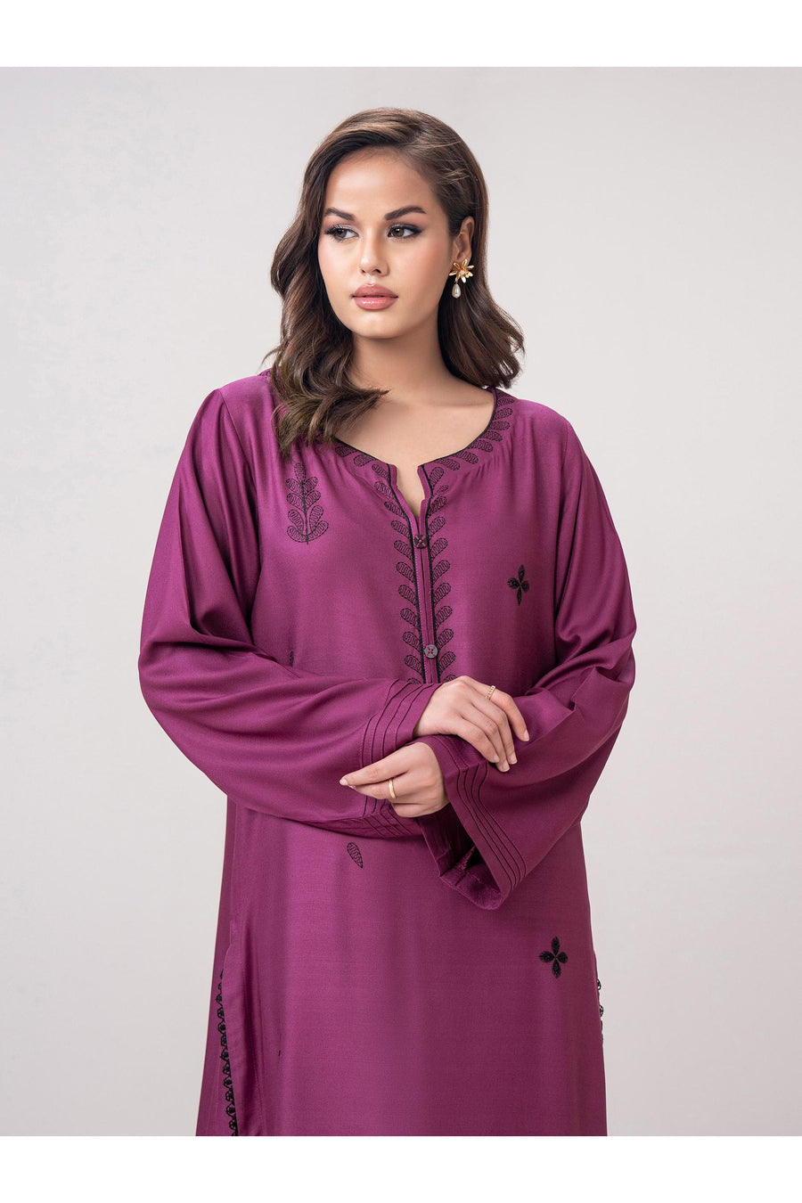Plum Crepe 1-Piece Kurta | Heritage Resham Embroidery