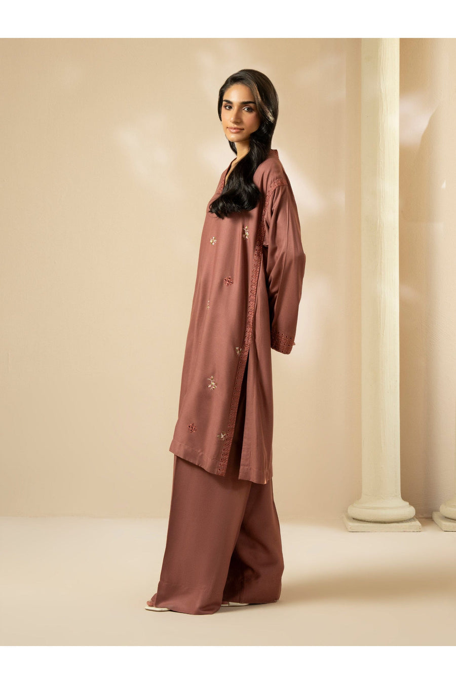 Embroidered 2 Piece Crepe Suit in Casual Style