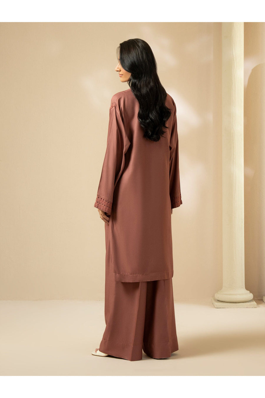 Embroidered 2 Piece Crepe Suit in Casual Style