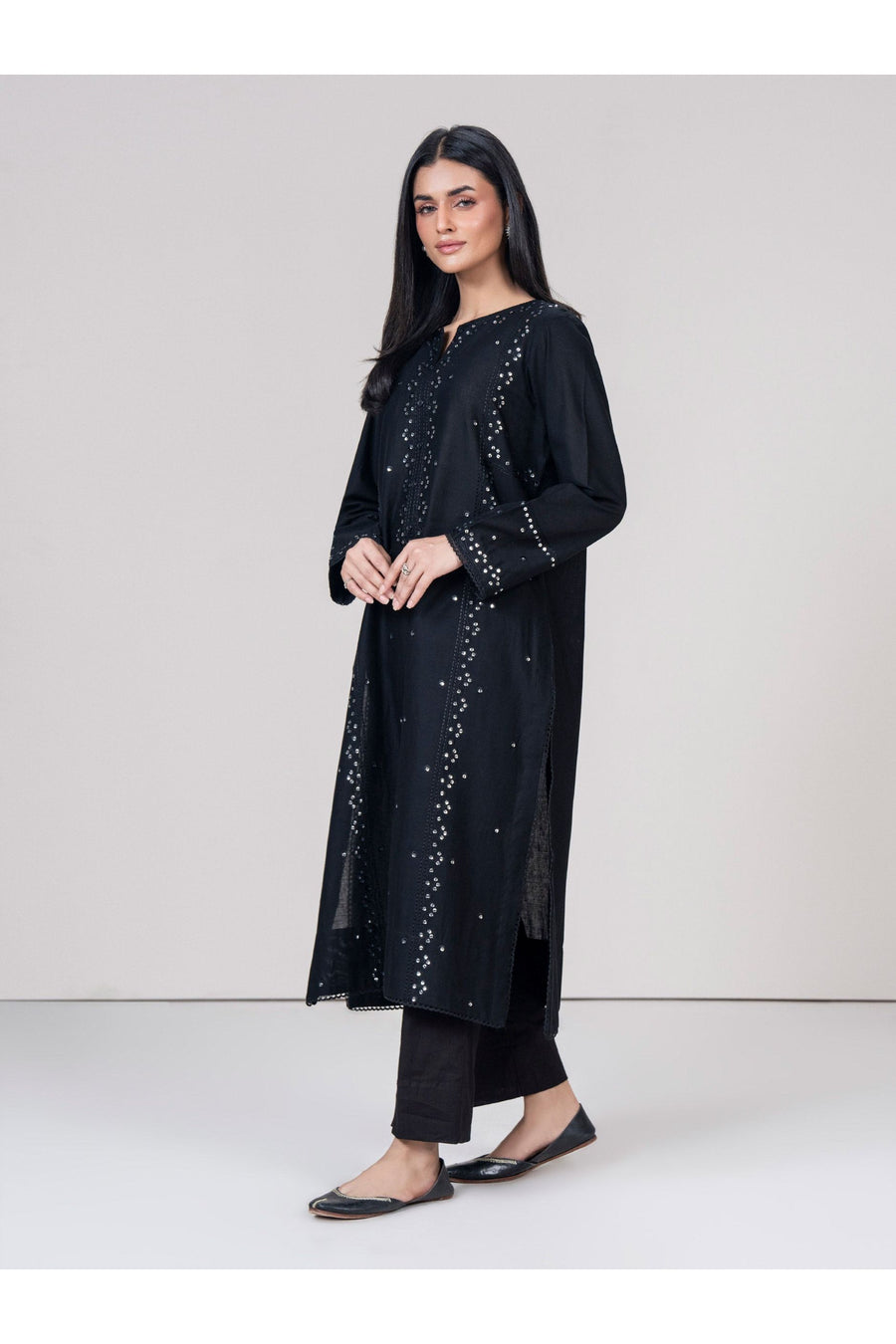Midnight Khaddar 2-Piece Kurta Set | Sequin Cutdana