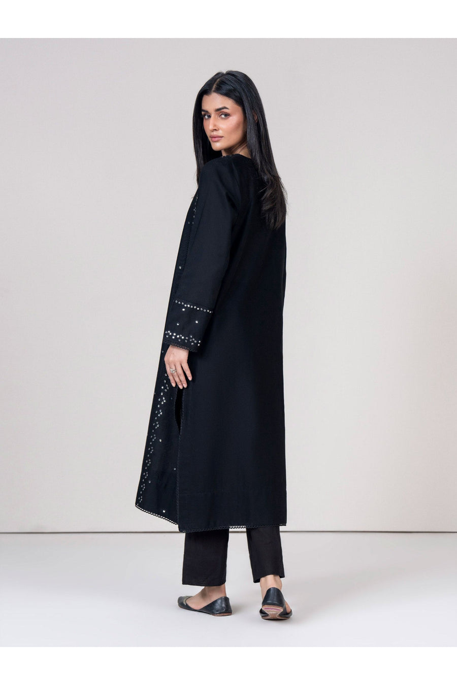 Midnight Khaddar 2-Piece Kurta Set | Sequin Cutdana