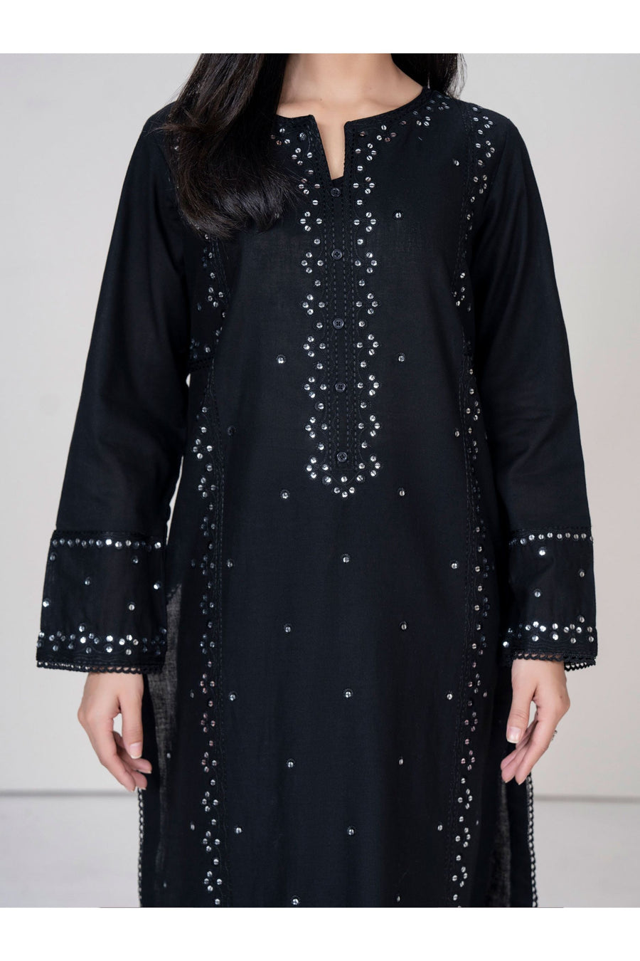 Midnight Khaddar 2-Piece Kurta Set | Sequin Cutdana