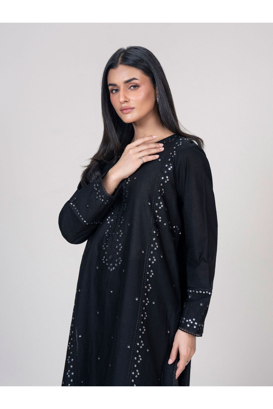 Midnight Khaddar 2-Piece Kurta Set | Sequin Cutdana