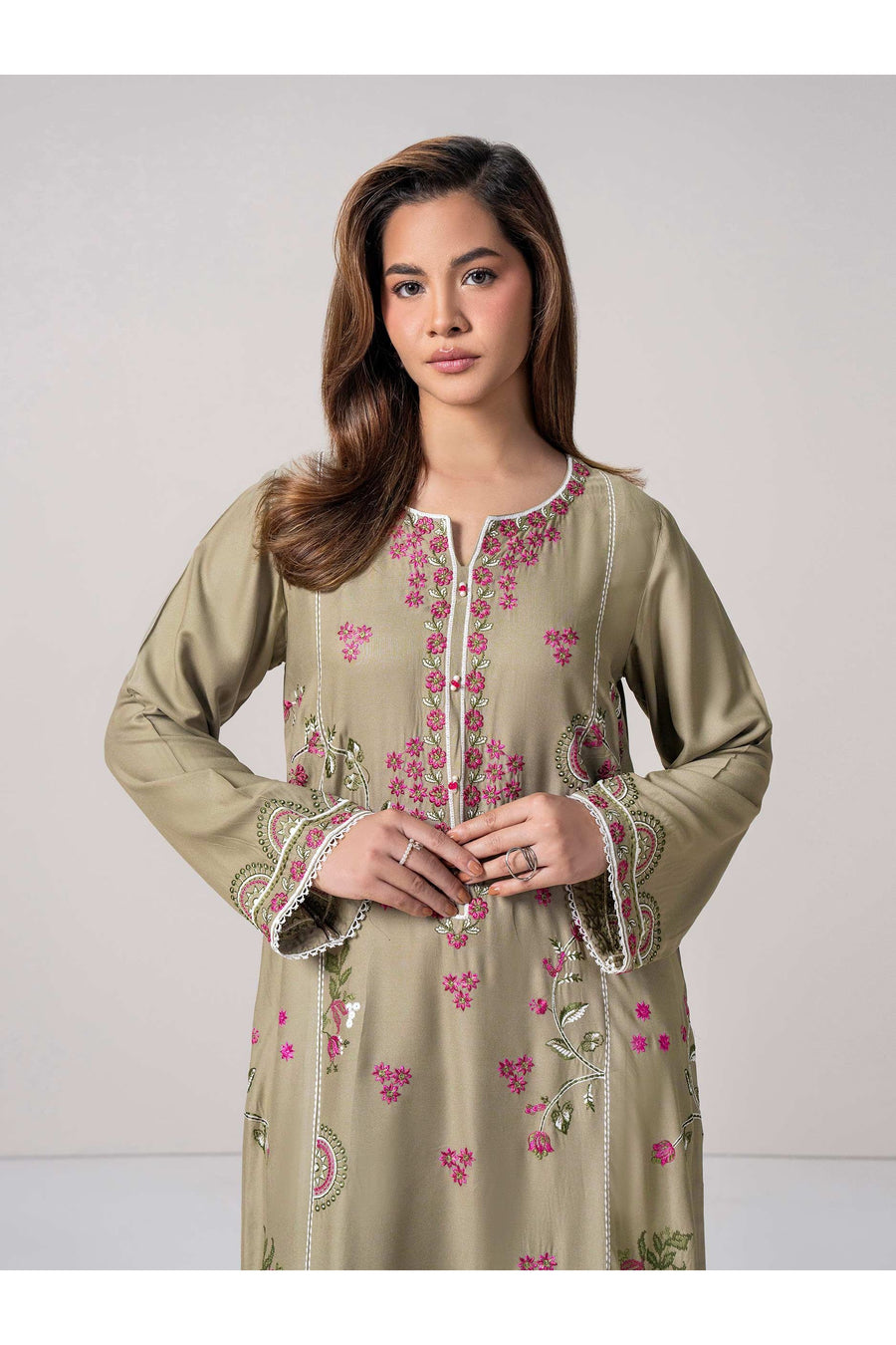 Sage Green Lawn 3-Piece Suit | Resham Floral Embroidery