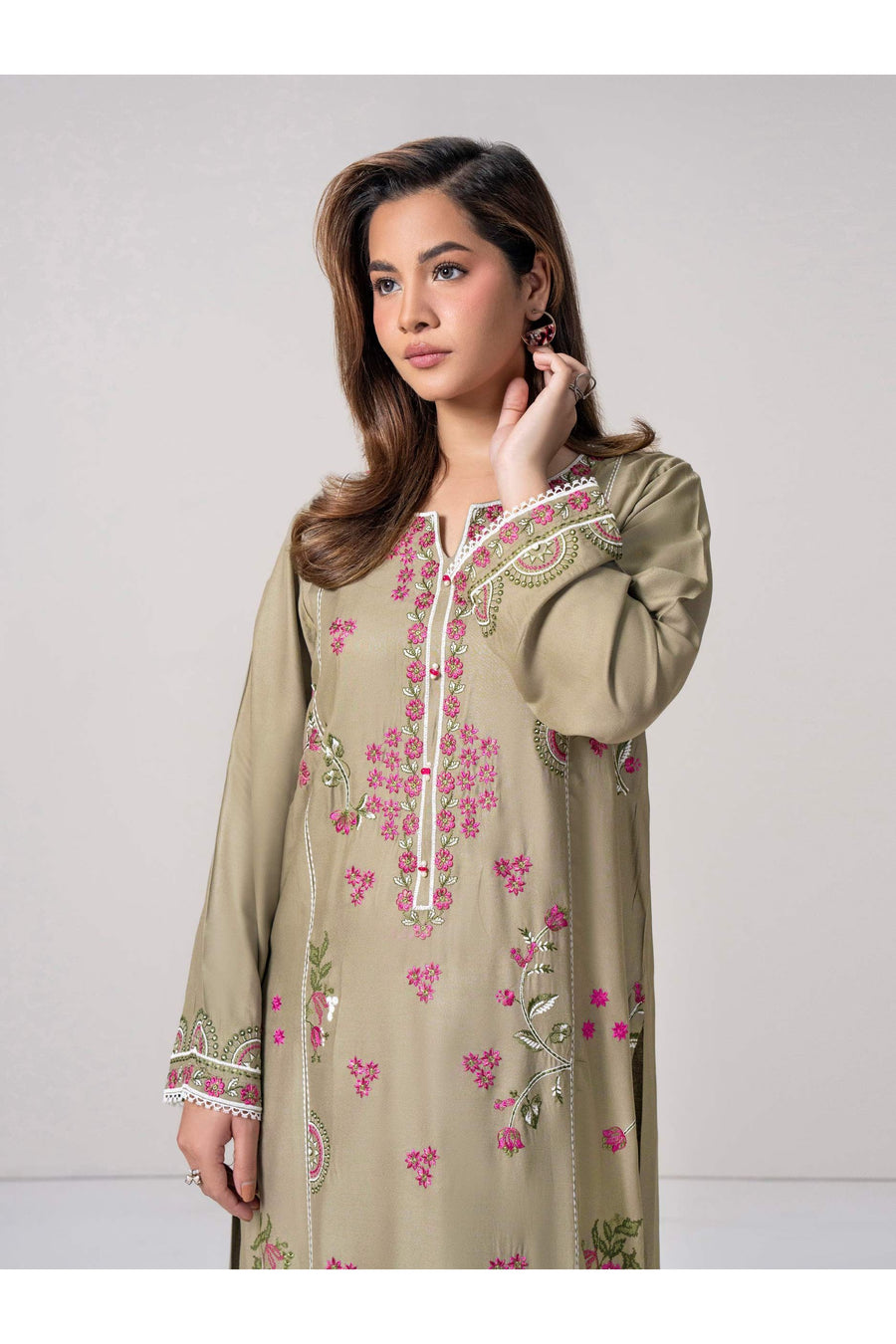 Sage Green Lawn 3-Piece Suit | Resham Floral Embroidery
