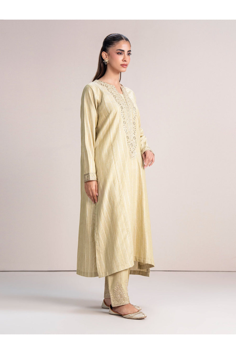 Ivory Viscose 2-Piece Suit | Tilla Embroidery Kurta