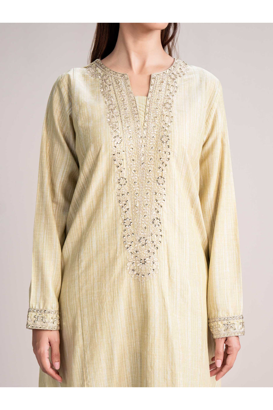 Ivory Viscose 2-Piece Suit | Tilla Embroidery Kurta