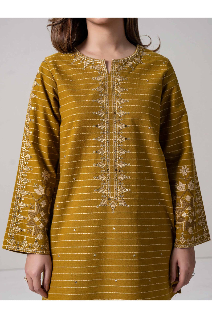 Mustard Silk 2-Piece Salwar Kameez | Zardosi Embroidered Kurta