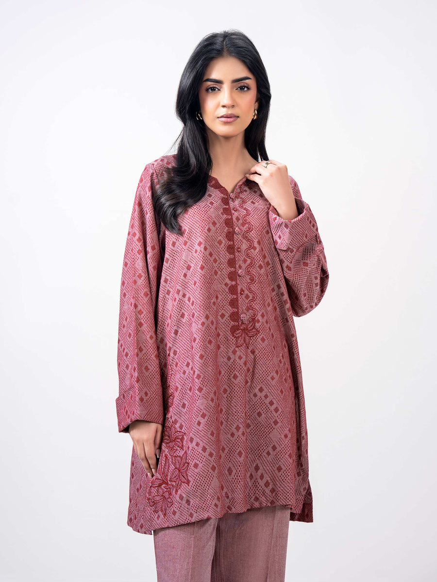 2 Piece Jacquard Yarn Dyed Suit- Embroidered (Pret) - Pehnaawaa