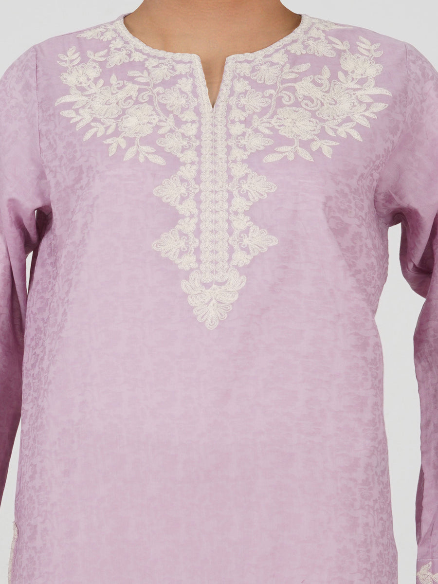 Self Jacquard Kurti- Embroidered (Pret) - Pehnaawaa