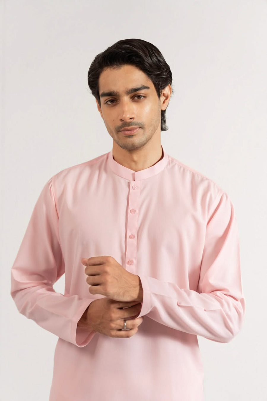 Mulberry Silk Cotton Blend Kurta Band Collar Slim - Pehnaawaa