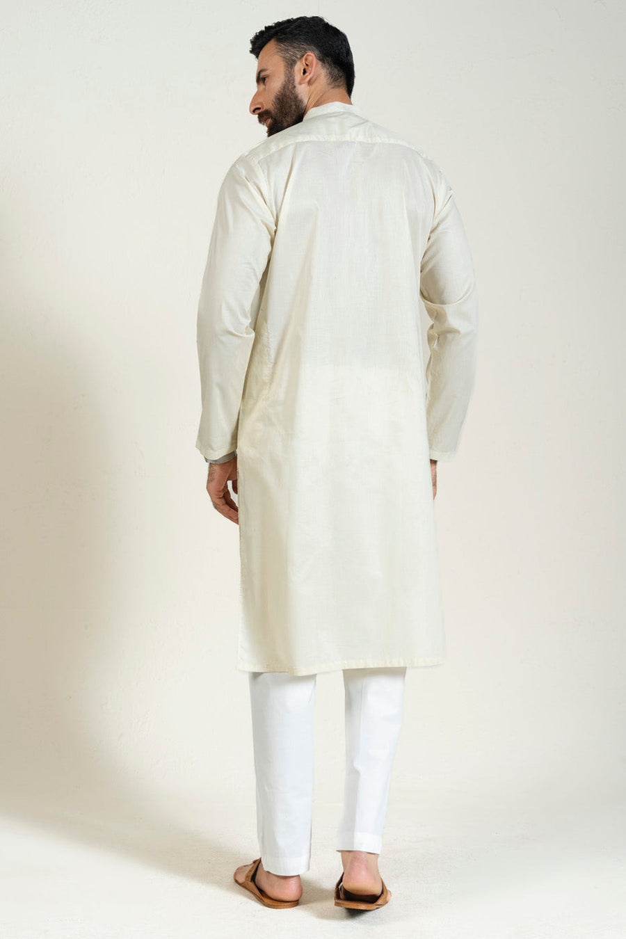 Ivory Cotton Kurta 2-Piece | Band Collar Minimalist