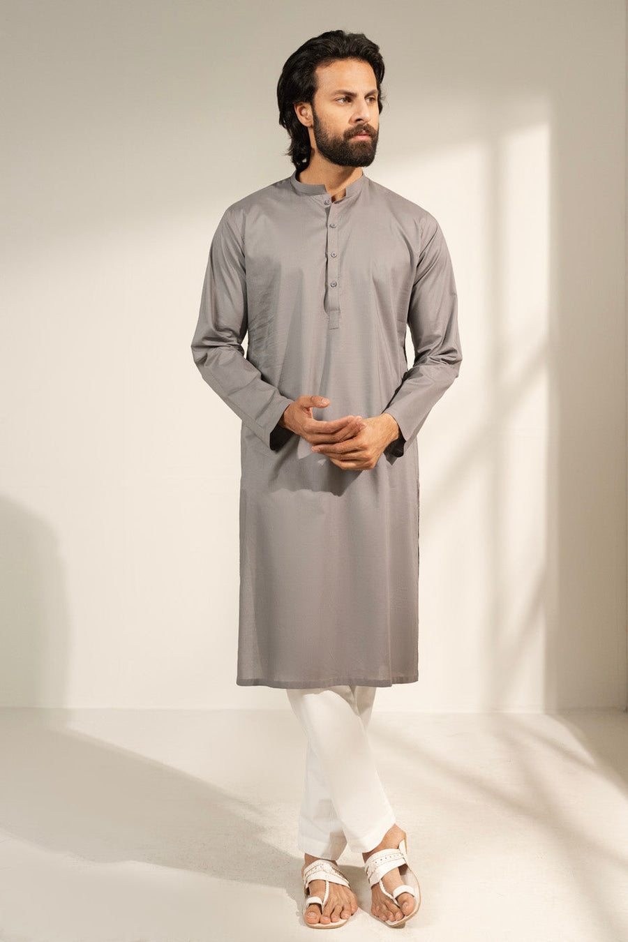 Premium Silk Blend Kurta With Slim Band Collar - Pehnaawaa