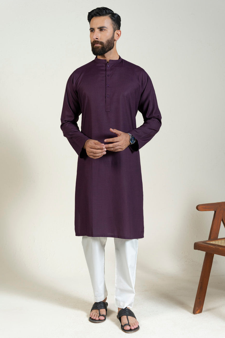 Premium Silk Blend Indian Kurta Band Collar - Pehnaawaa