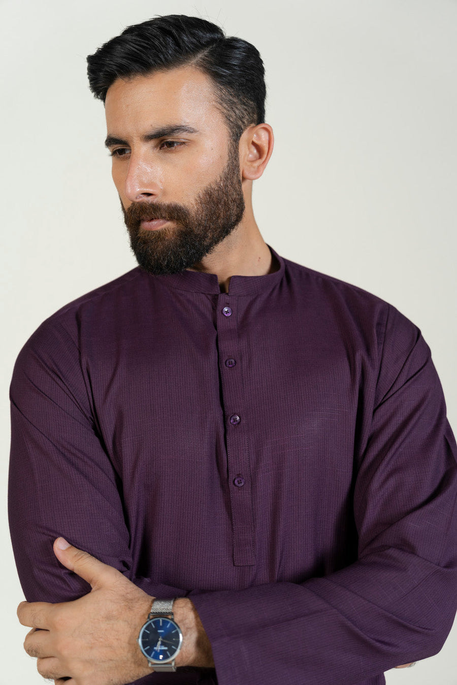 Premium Silk Blend Indian Kurta Band Collar - Pehnaawaa