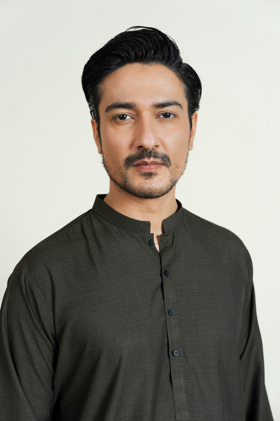 Charcoal Silk-Blend 2-Piece Kurta | Band Collar