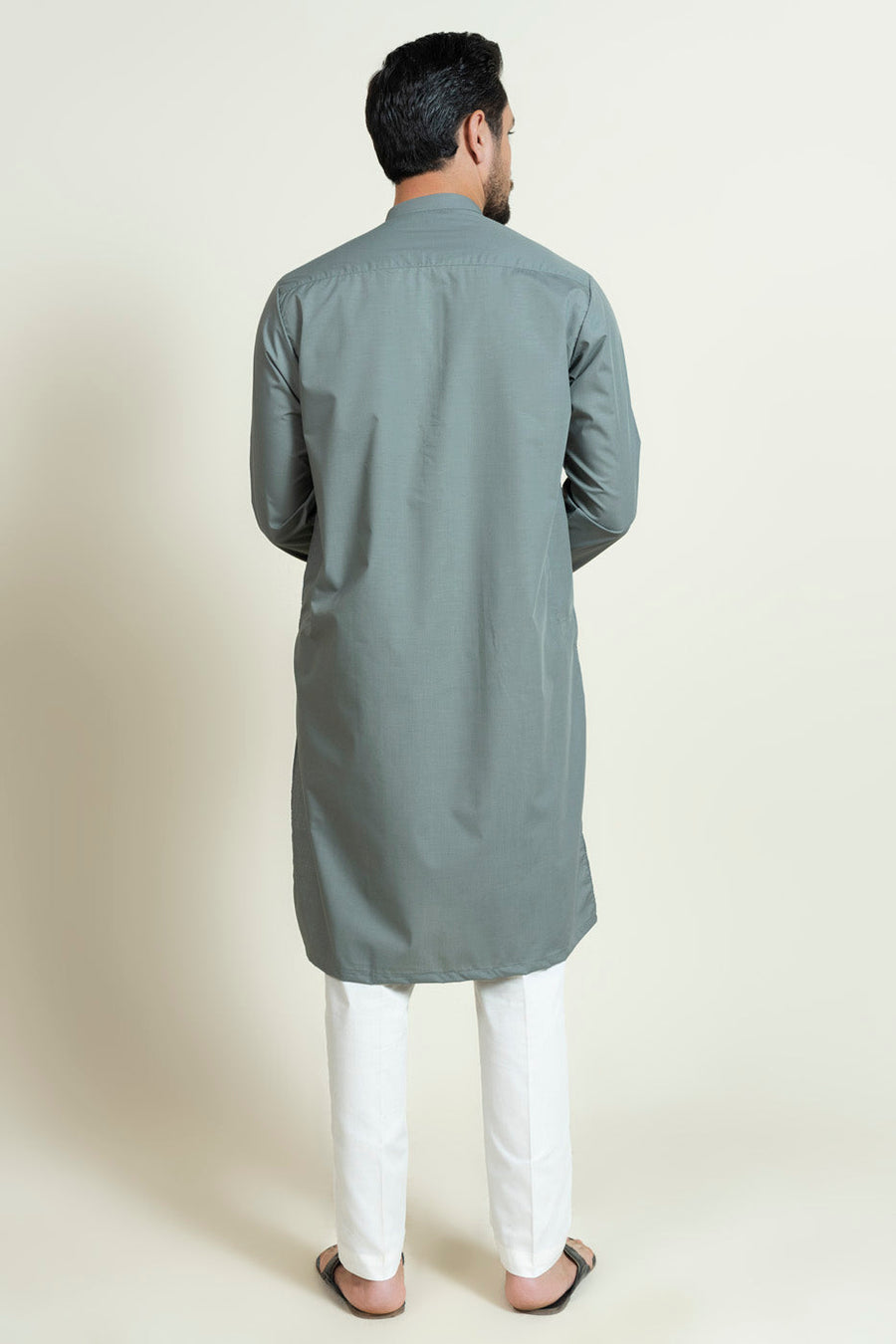 Sage Silk Blend 2-Piece Kurta | Band Collar Minimalist
