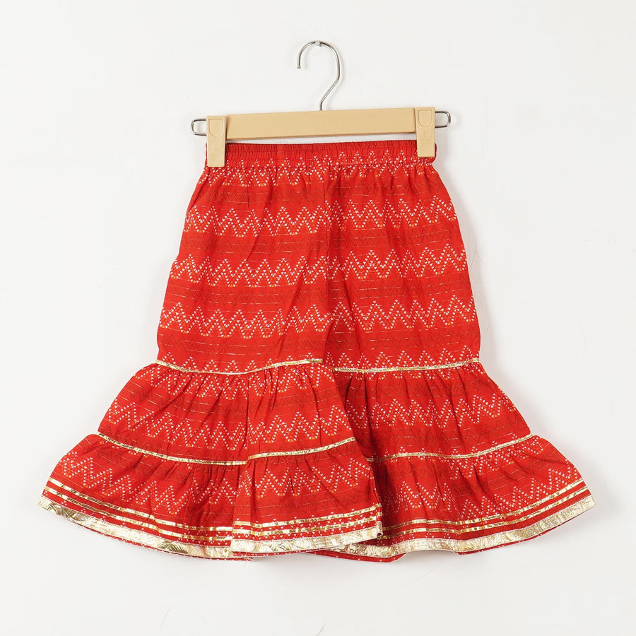 Girls Red Floral Yoke Kurti with Leheriya Sharara and Dupatta (3 Piece)