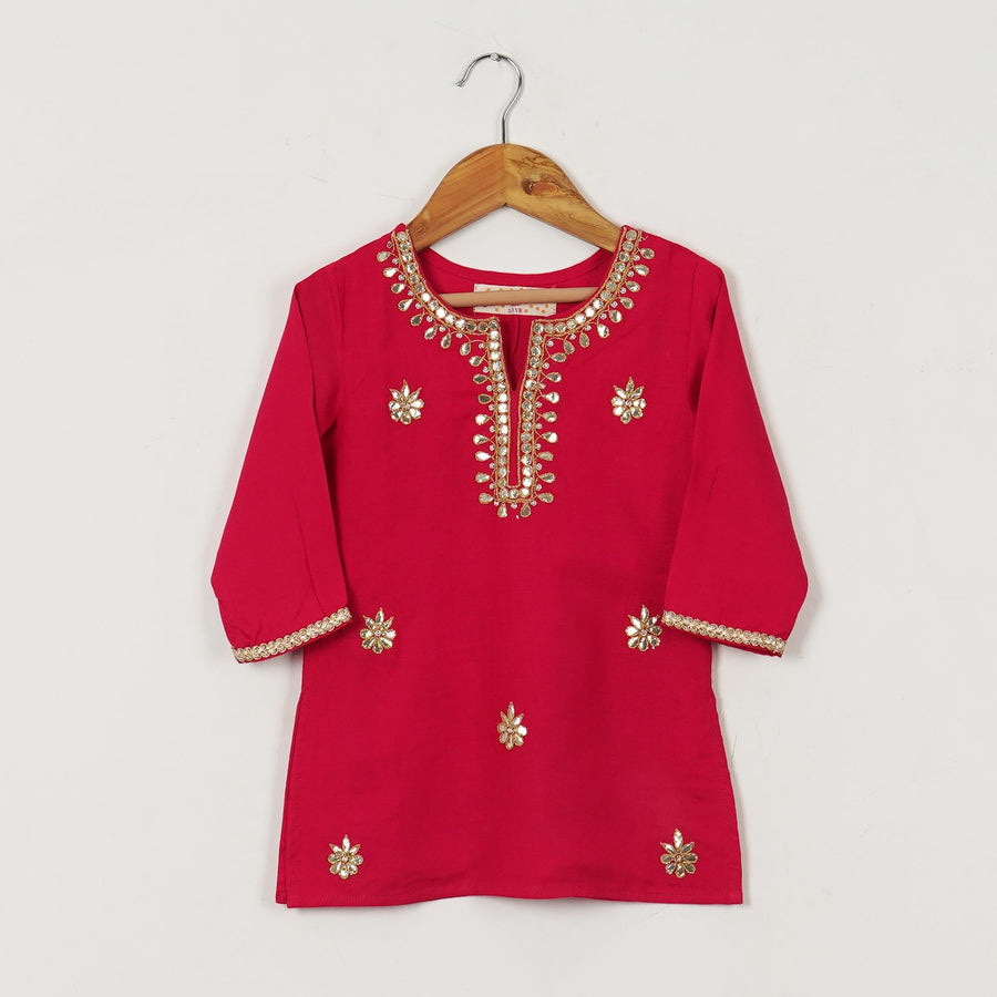 Girls Fuchsia Gota Patti Kurti with Leheriya Sharara and Dupatta (3 Piece)