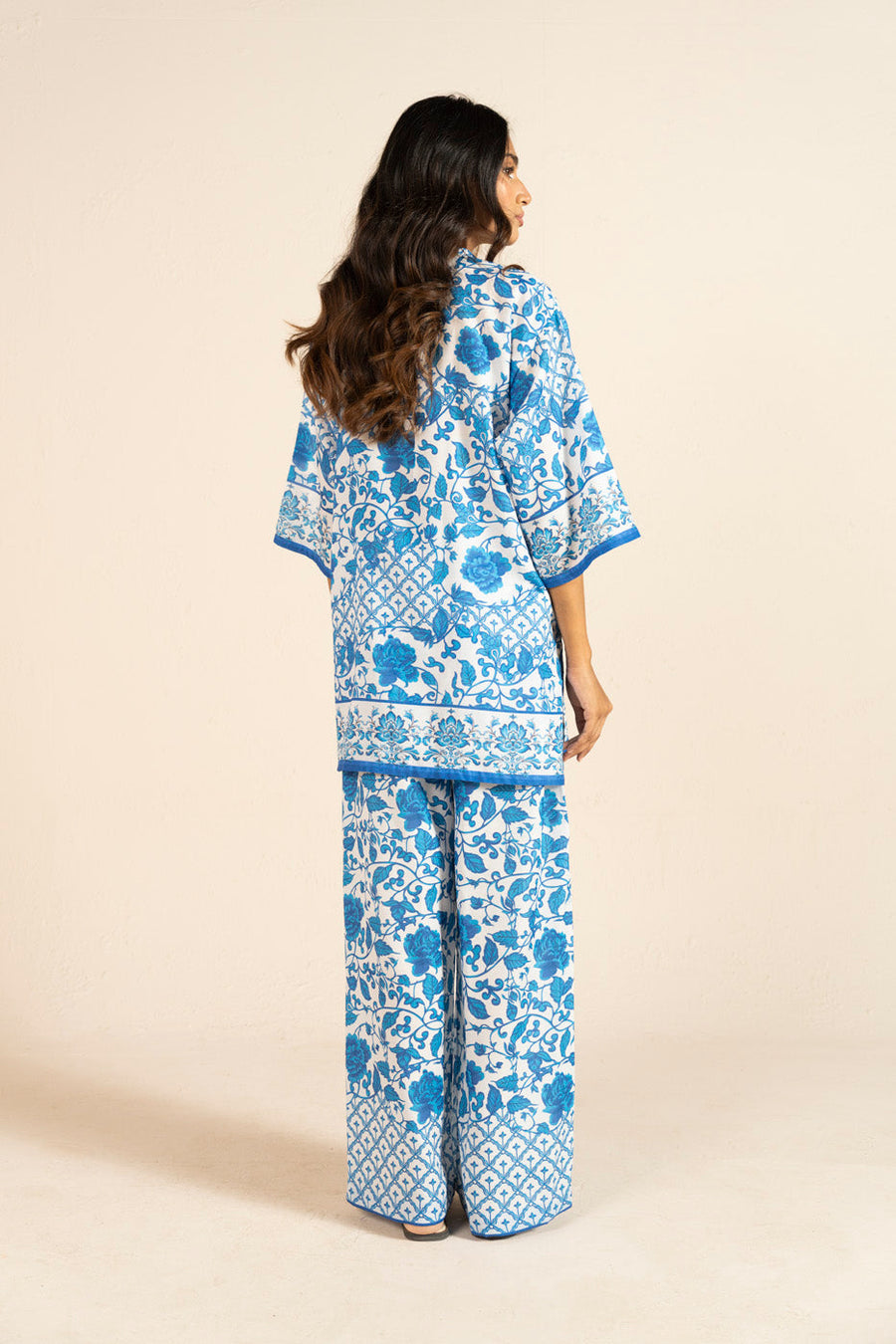 Teal Floral Poly Lawn 2-Piece Suit | Indigo Border Detail