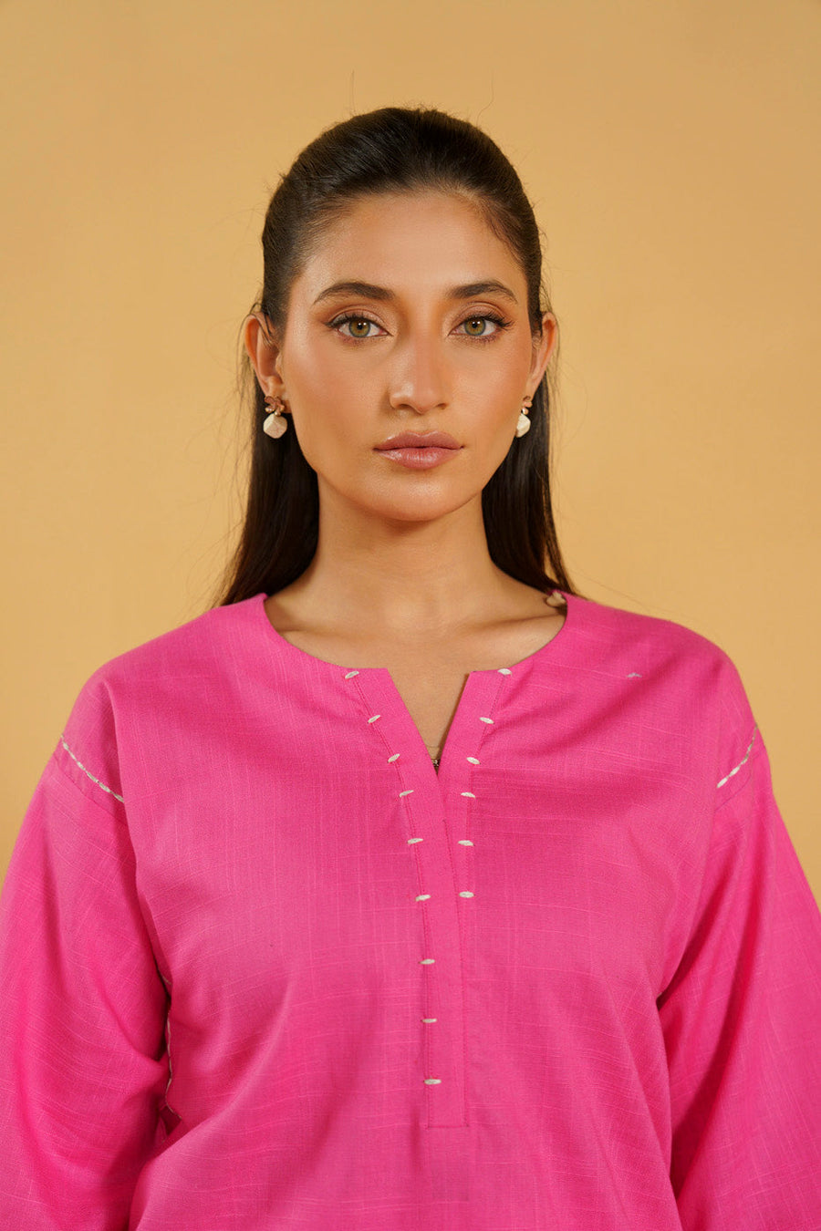 Magenta Linen 2-Piece Suit | Henley Neckline Culotte Set