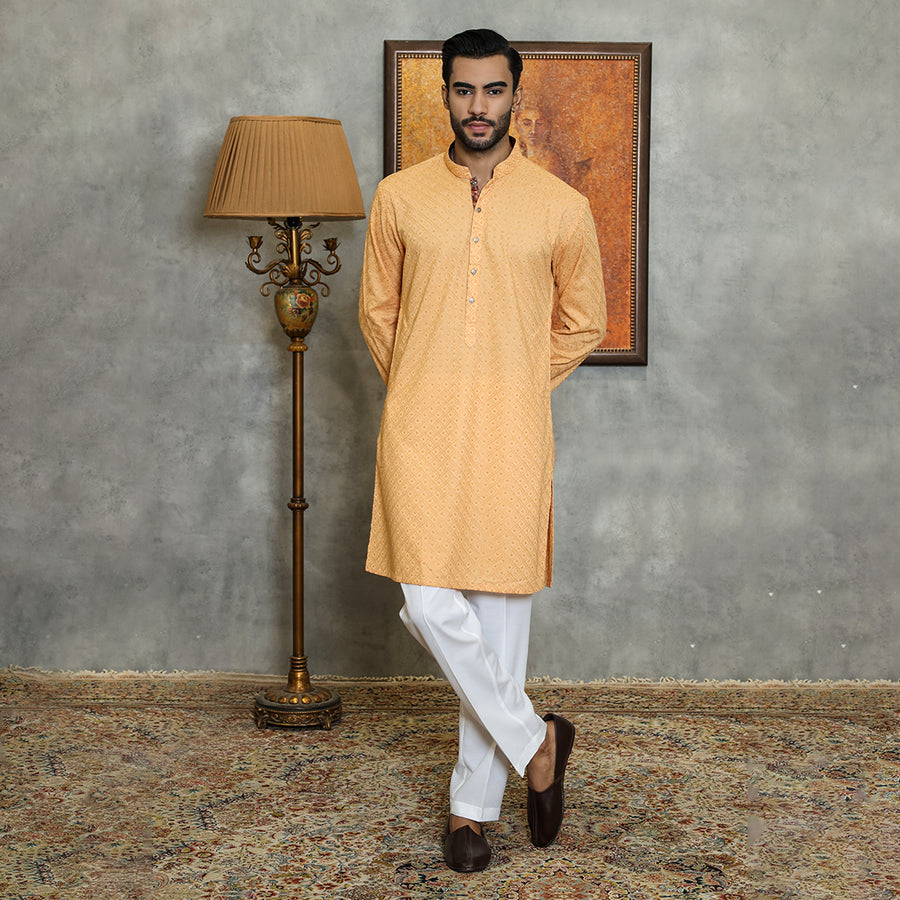 Basic Cotton Peach Slim Fit Kurta