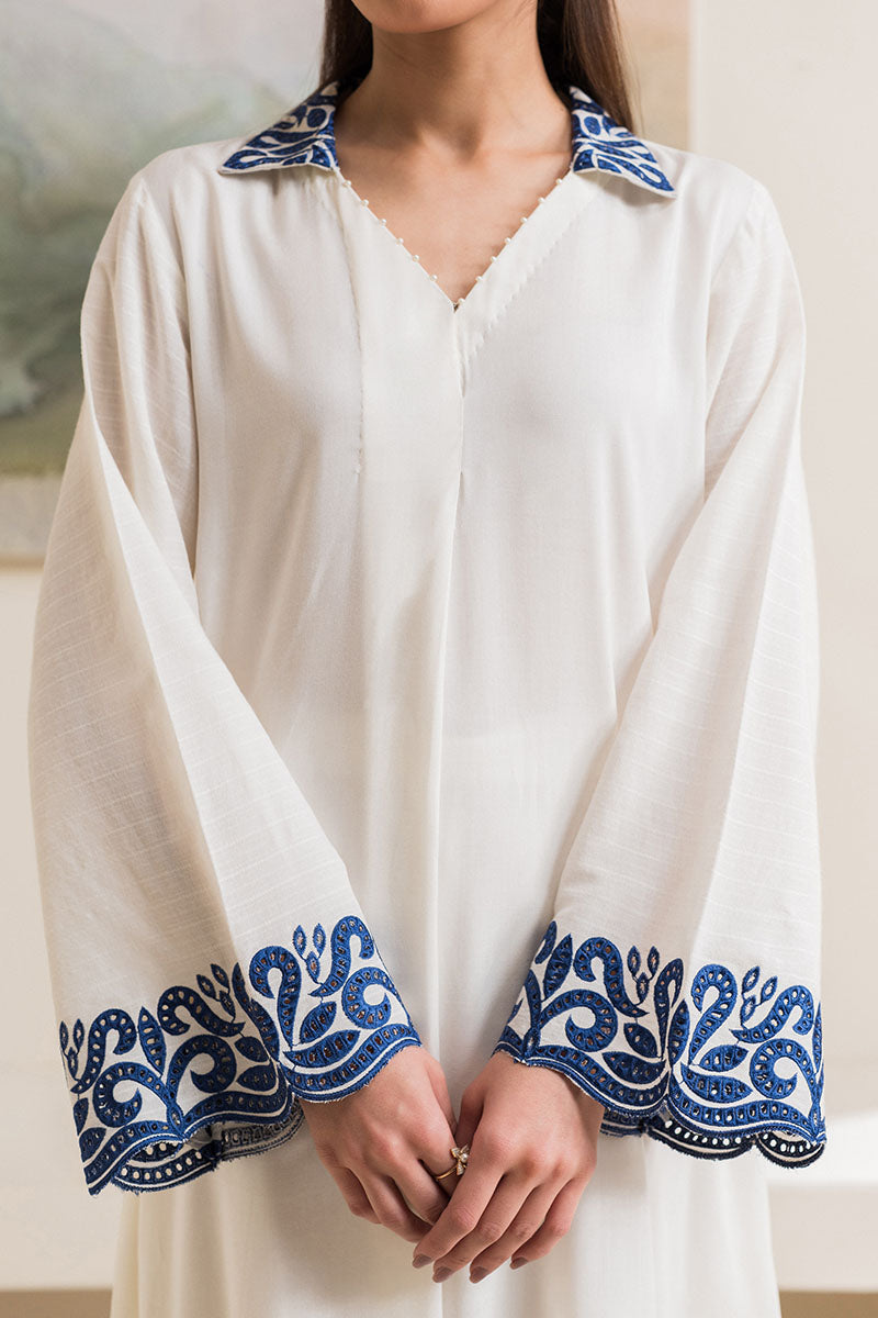VANILLA MINT EMBELISHED LINEN SHIRT - Pehnaawaa