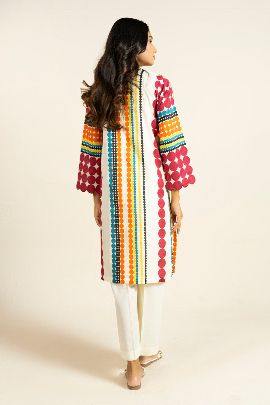 Ivory Cambric 2-Piece Kurti Set | Geometric Dot Print